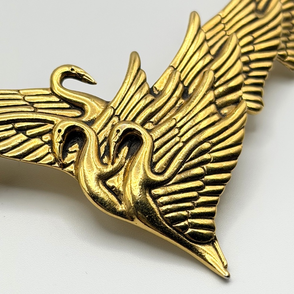Vintage 80s Laurel Burch Swan Wing Gold Tone Choker Collar Necklace 16” - Picture 3 of 15